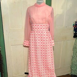 EC Rare Handmade Maxi Dress Size 8? Real 1960s Vintage w. Lace & Chiffon Party